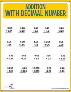 Practice Decimal Number Addition Worksheet | FREE