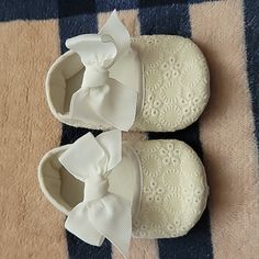 Brand New Baby/Infant Shoes/Slippers. Size: 6-9 Months. Cute Booties For Baptism, Cute Non-slip Slip-on Booties, Cute Round Toe Booties For Baptism, Cute Slip-on Non-slip Booties, Baptism Booties With Soft Sole And Round Toe, Non-slip Closed Toe Slippers, White Non-slip Flat Slippers, White Non-slip Booties With Round Toe, Synthetic Closed Toe Slippers With Soft Sole