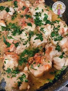 the food is prepared and ready to be eaten in the pan on the stove top