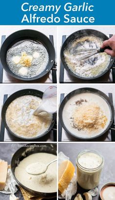 how to make creamy garlic alfredo sauce in a cast iron skillet with cheese and other ingredients