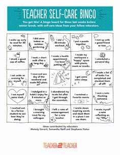 the teacher self care bingo game