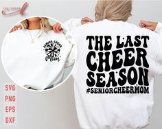 the last cheer season sweatshirt is shown with an image of a woman in black and white