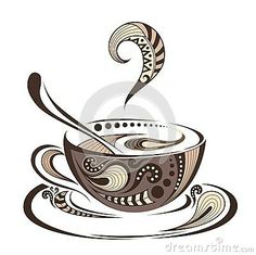 coffee cup with spoon and swirls on saucer