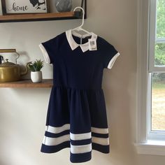 This Dress Is New With Tags And Very Cute! Preppy Short Sleeve Dresses For School, Preppy Short Sleeve School Dress, Summer Short Sleeve School Uniform Dress, Summer School Uniform Dress With Short Sleeves, Cute Navy Short Sleeve Dress, Cute Navy School Dress, Blue Cotton Preppy Dress, Preppy Blue Cotton Dress, Cute Blue Dress For School