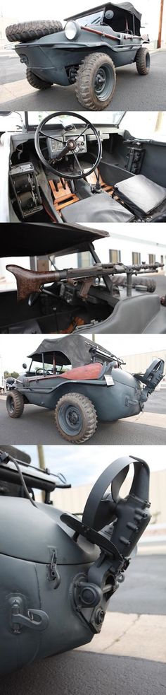 three different views of the back end of a car with its doors open and wheels down