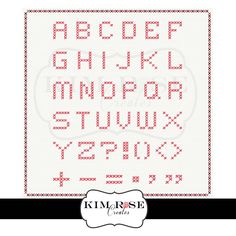 a cross stitch alphabet in red and white