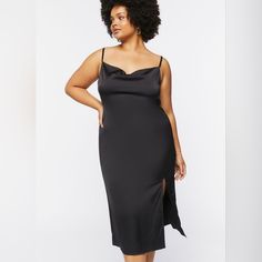 Never Worn / 2f Slip Dress Plus Size, Beige Slip Dress, Cowl Slip Dress, Black Satin Slip Dress, Plus Size Satin, Satin Slip, Satin Slip Dress, Black Satin, Midi Length