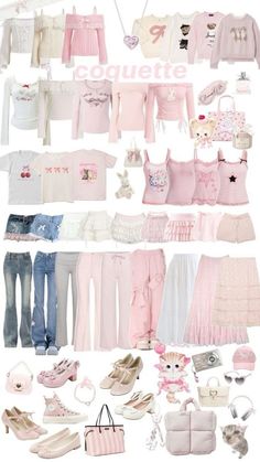 School Kawaii Outfits, Shuffle Png, Light Cottage Core Outfits, Cute Pink Clothes Aesthetic, Coquette Outfit Moodboard, Girlycore Aesthetic, Cute Clothes Collage, Pink Outfit Collage, Coquette Outfits Aesthetic Pink