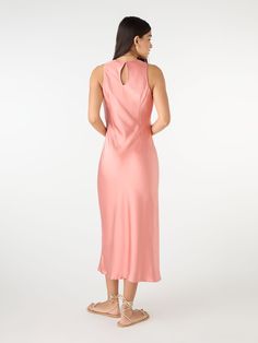 Easily your favourite. The Dominica is an effortless, sleeveless midi dress with a high neck in deadstock copper satin. No fuss needed, slip it on and go. Dresses Occasion, Bias Cut Dress, Cerise Pink, Garment Factory, Sleeveless Midi Dress, Midi Dress Sleeveless, Sleeveless Maxi Dress, Minimal Design, Body Fit