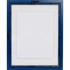 an empty blue frame with white paper on it