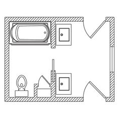 a drawing of a bathroom with toilet, sink and bathtub in the floor plan