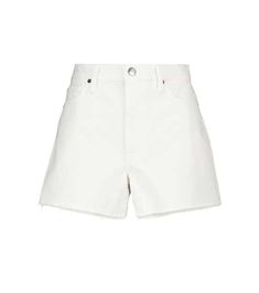 Frame for Women Online | Mytheresa US Chic High-waisted Jean Shorts With Frayed Hem, Cotton Shorts With Frayed Hem, Summer Cotton Jean Shorts With Frayed Hem, Cotton Shorts With Frayed Hem For Summer, Cotton Cutoff Jean Shorts For Summer, White Cotton Jean Shorts With Frayed Hem, White Cotton Cutoff Shorts, Cotton Cutoff Shorts For Spring, Chic Cotton Jean Shorts