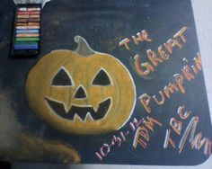 a chalk drawing of a jack - o'- lantern with the words, the great pumpkin