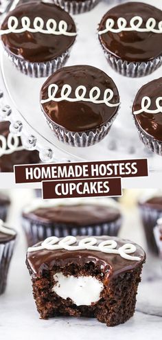 hostess cupcakes that look just like the real thing Hostess Cupcake Recipe Copycat, No Frosting Cupcakes, Special Cupcakes Ideas, Homemade Hostess Cupcakes, Cupcake With Filling Recipes, Hostess Desserts, Hostess Cupcake Recipe, Chocolate Filled Cupcakes, Best Cupcake Recipe