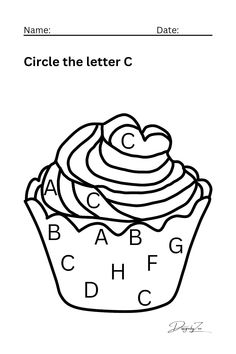 the letter c is for cupcake coloring page