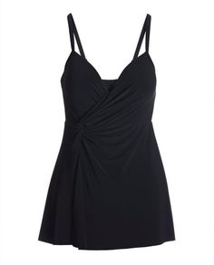 Appear sleeker and slimmer in seconds. This full-control, side-knot swim dress is a must-have black bathing suit with an alluring sweetheart neckline that frames the bustline and gives you the confidence to lounge poolside or take strolls along the beach, all while slenderizing and shaping your body. | Miraclesuit - Black - Side Knot Swim Dress - 8 Black Swim Dress With Built-in Bra For Pool, Elegant Sleeveless Tankini With Built-in Bra, Black Swim Dress With Built-in Bra For Beach Season, Elegant Pool Tankini With Built-in Bra, Chic Tankini With Built-in Bra For Pool, Elegant Fitted Swim Dress With Built-in Bra, Elegant Tankini With Built-in Bra For Swimming, Chic Black Tankini With Built-in Bra, Elegant Tankini With Built-in Bra For Beach Season