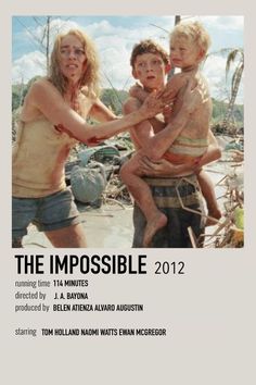 the impossible movie poster with two children and an adult in front of them, one is holding