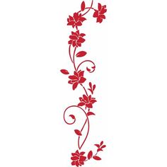 a red flower on a white background with swirls and leaves in the corner,