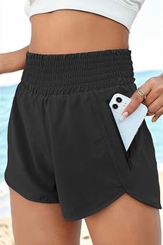 Plus Size Black High Waist Women Shorts Casual Black High Waist Athletic Shorts, High-waist Black Shorts With Side Pockets, High Waist Black Shorts With Side Pockets, Trendy Black Shorts With Side Pockets, Trendy Black High-waisted Athletic Shorts, Black High-waisted Athletic Shorts With Pockets, Black High Waist Athletic Shorts With Elastic Waistband, Black High-waisted Shorts With Side Pockets, Black Athleisure Shorts With Pockets