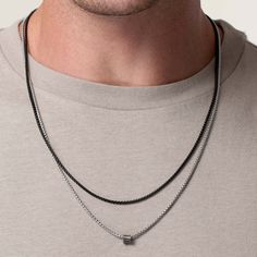 Men's' Necklace - Demian Necklace - Galis jewelry Modern Black Jewelry With Silver Chain, Black Stainless Steel Chain Necklace, Black Stainless Steel Chain Necklace With Adjustable Chain, Black Metal Jewelry With Box Chain, Minimalist Black Chain Necklace With Silver Chain, Black Necklace With Silver Chain, Minimalist Black Chain Necklace With Silver Details, Black Minimalist Necklace With Silver Chain, Minimalist Black Necklace With Silver Chain