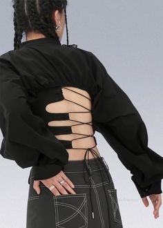 Black Mooth Shrug - Shop Women's Techwear - X Stretch Drawstring Tops For Streetwear, Trendy Black Top For Outdoor, Long Sleeve Drawstring Tops For Beach, Black Long Sleeve Top With Drawstring, Long Sleeve Drawstring Tops For Streetwear, Spring Outdoor Techwear Tops, Spring Stretch Tops For Outdoor Activities, Womens Techwear, Three Hands