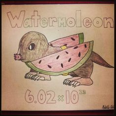 a drawing of a watermelon mouse holding a piece of watermelon in it's mouth