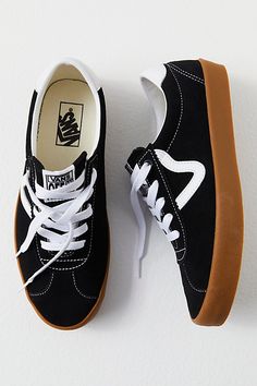 Minimalism rules with these low-top sneakers from Vans, taking notes from retro styles for a totally-charming, go-with-anything pair. **Features:** Low-top style, suede uppers, single-wrap sidewalls, padded collar, leather " v" logo and heel counter, rubber outsole, lace-up closure **Why We | Vans Sport Low Suede Sneakers at Free People in Black, Size: US 5.5 M Staple Sneakers, V Logo, Retro Styles, Taking Notes, Cute Sneakers, Mens Shoes Casual Sneakers, Black Gums, Vans Shop, Vans Sneakers