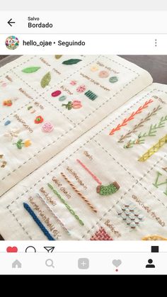 an appliqued book with many different things on it