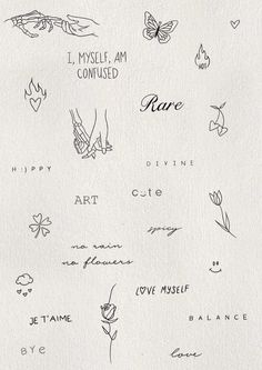 the words are written in black ink on white paper with butterflies and flowers around them