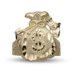 Here's a Money Bag Ring. From our Rings Collection, this 10K Solid Yellow Gold Money Bag Luck Ring features a shiny finish. Product Details:Metal: Real 10K Gold Average Weight: Size 9.5: 4.95 gramsLength: SelectableWidth: Just under 7/8" x 3/4" = 21mm x 20mmClasp/Bail: Can be resized down or up at your local jeweler. Dope Jewelry Accessories, Gold Money, Rings Collection, Dope Jewelry, Average Weight, Money Bag, Ring Collections, Solid Yellow, 10k Gold