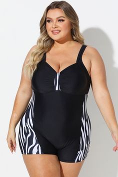 Black & White V-Neck Shorty Sports One Piece Swimsuit Black Racerback Bodysuit For Swimming, Black One-piece Swimwear For Workout, Black Sleeveless Sports Swimwear, Black Sporty One-piece Bodysuit, Sporty Black Tankini For Swimming, Sporty Black Racerback Tankini, Sporty Black Tankini For Sports, Black Tankini For Swimming, Black Athleisure Tankini For Swimming