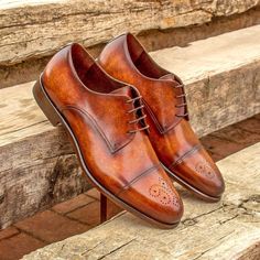 Ambrogio 2508 Men's Shoes Cognac Patina Leather Derby Oxfords (AMB1153)-AmbrogioShoes Lofar Shoes, Artistic Shoes, Mens Derby Shoes, Gentleman Shoes, Custom Made Shoes, Leather Artisan, Traditional English, Wide Shoes, Derby Shoes