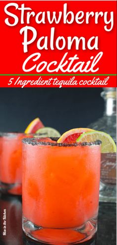 strawberry paloma cocktail with orange and lime garnish