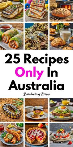 the cover of 25 recipes only in australia, including pizzas and other food items