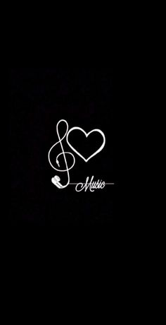 the music note and heart logo is shown in white on a black background with an arrow