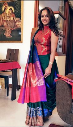 South Silk Saree Blouse Designs, Saree Long Blouse Designs Latest, Long Sari Blouse Design, Long Blouse Designs Saree Indian Fashion, Kurti Blouse Designs For Saree, Long Blouse Designs Latest, Silk Blouse Designs Indian Latest, Long Saree Blouse Designs, Jacket Style Blouse