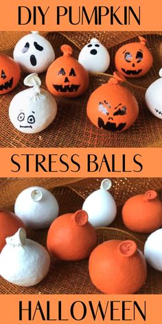 DIY Halloween Pumpkin Stress Balls for Kids - Stylish Life for Moms Halloween Kita, Halloween Pumpkin Diy, Halloween Class Party, Halloween Crafts Preschool, October Crafts, Fall Arts And Crafts, Halloween Classroom, Fun Halloween Crafts, Halloween Arts And Crafts