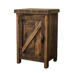 a wooden cabinet with an open door on the front and one drawer at the bottom