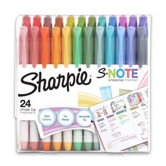 sharpie markers and pens in display box with note pad, 24 count each color