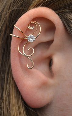 Swirling Victorian Cartilage Ear Cuff with CZ by ChapmanJewelry Ear Cuff Tutorial, Gold Ear Cuffs, Ear Cuff Gold, Cartilage Ear Cuff, Wrap Earrings, Gold Ear Cuff, Bar Stud Earrings, Silver Ear Cuff, Ear Cuffs