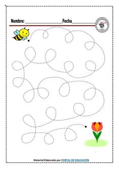 the worksheet for children to learn how to draw a flower and bee in spanish