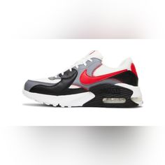 These Men's Nike Air Max Excee Sneakers, With Their Bold Pops Of Fresh Color, Deliver A Modern Twist On A Legendary Icon! This Lifestyle Sneaker Was Designed For All-Day, Everyday Comfort & Wear. Features & Benefits: Leather & Breathable Mesh Upper Slip-On Entry With Lace-Up Closure Elongated Design Lines Honor Air Max 90 While Offering A Modern, Fresh Look Stitched Overlays Add Heritage Styling & Durability Padded Low-Cut Collar & Tongue For A Sleek Look & Increased Comfort Soft Lining With Cus Nike Sporty Sneakers In University Red, Low-top Running Shoes With Red Sole For Light Sports, Nike Sporty Running Shoes With Red Sole, Nike University Red Sports Sneakers, Sporty University Red Sneakers With Cushioned Footbed, Sports Slip-on Sneakers With Red Sole, University Red Running Shoes With Air Max Cushioning, Red Sneakers With Air Cushioning For Jogging, Running Sneakers With Red Sole