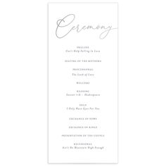 the wedding ceremony program is shown in white