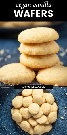 vegan vanilla wafers are stacked on top of each other and ready to be eaten