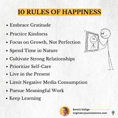 a piece of paper with the words 10 rules of happiness