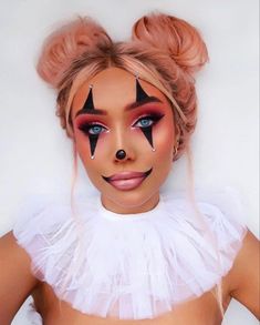 Halloween Makeup Costume Ideas, Makeup Costume Ideas, Halloween Makeup Costume, Girl Halloween Makeup, Maquillage Halloween Simple, Cute Clown Makeup, Halloween Makeup Clown, Halloweenský Makeup