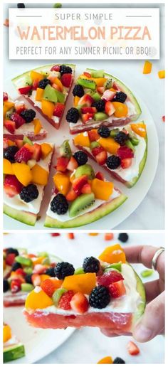 a pizza with fruit on it and the words watermelon pizza perfect for any summer picnic or bbq