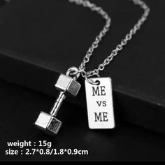 "Me Vs Me" Motivational Gym Necklace. Unisex. Silver Plated Alloy Material, 20 Inch Chain. Phrase Visible On Both Sides Of Tag. Me Vs Me, Cool Necklace, Gym Clothes Women, Unisex Necklace, Mens Accessories Jewelry, Cool Necklaces, Beast Mode, Kettlebell, Workout Gear