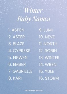 the winter baby names list is shown