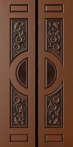 two brown doors with decorative designs on them